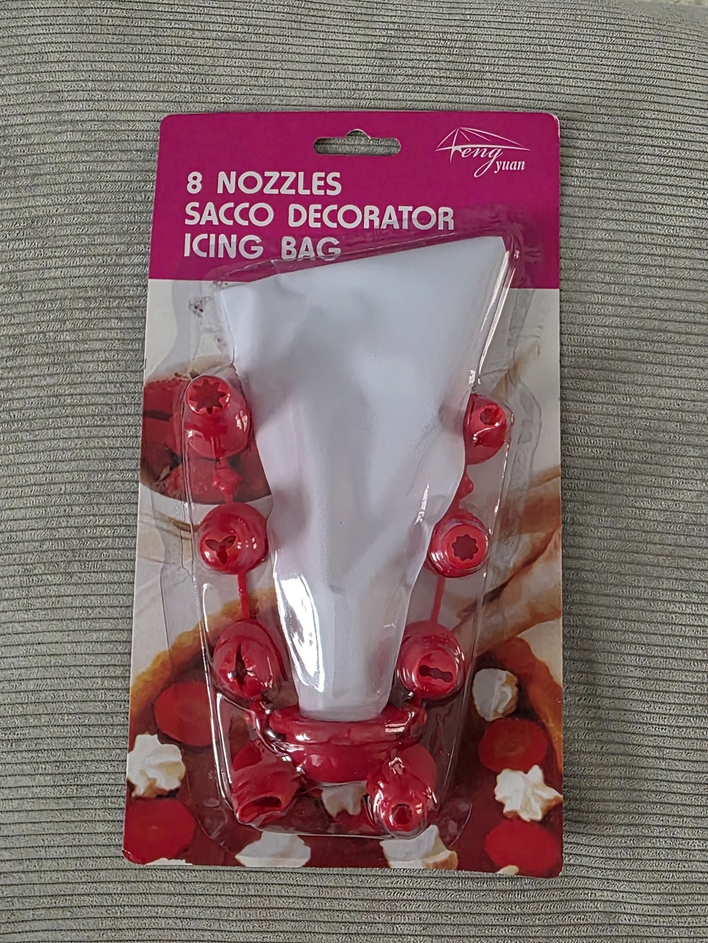 White Icing Bag Set with Red Nozzles - 8-Piece Cake Decorating Kit
